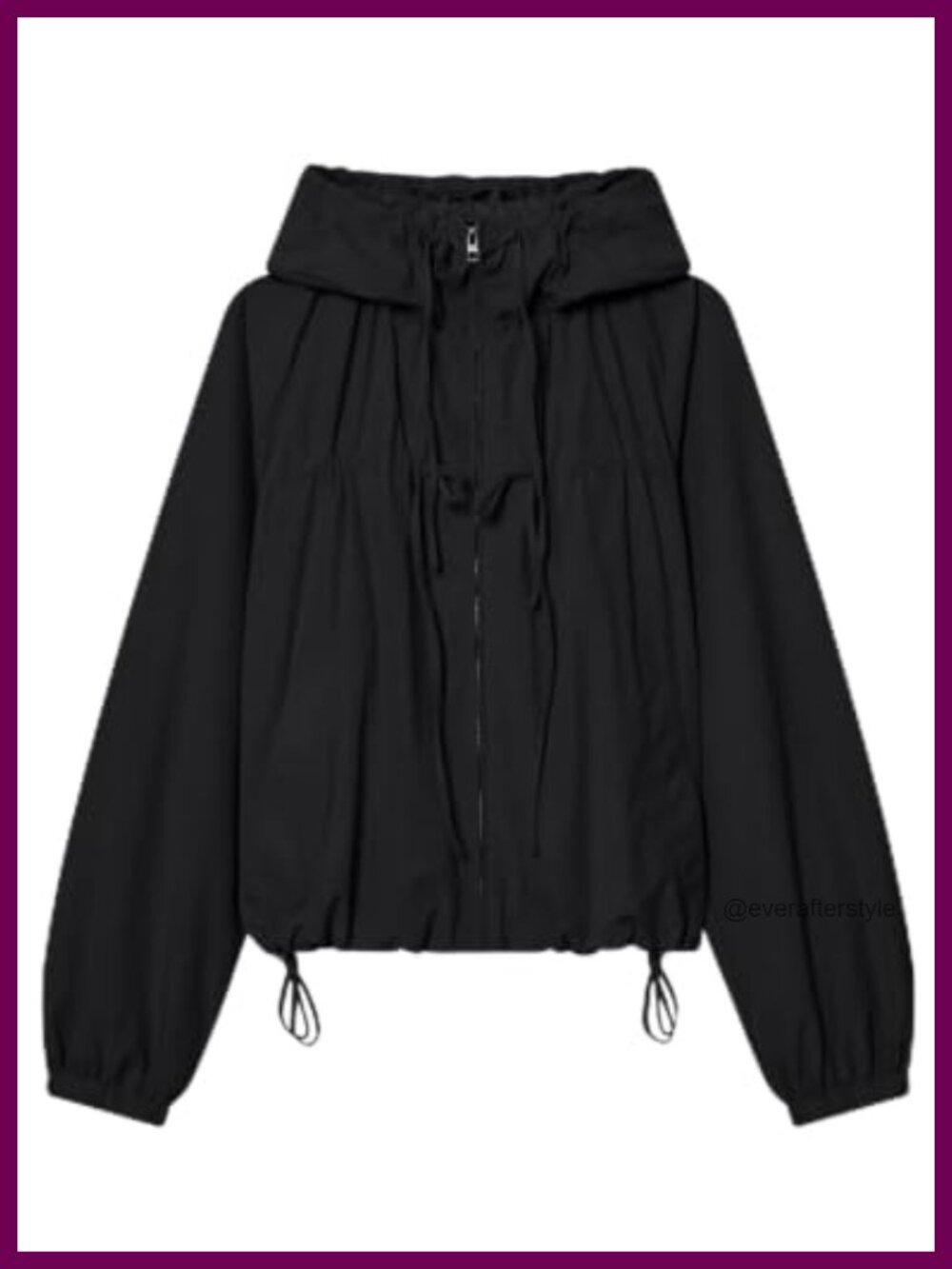 Women's Lightweight Windbreaker Jacket Hooded Gathered Zipper Front Casual